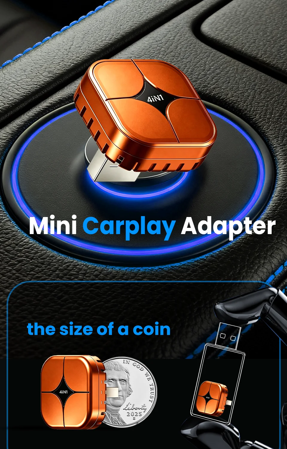 2026 4-in-1 Kabelloses CarPlay Mini AI Box mit Effizienter Wärmeableitung Unterstützt Android Auto AirPlay Miracast USB Auto-Verbindung – Detail 10