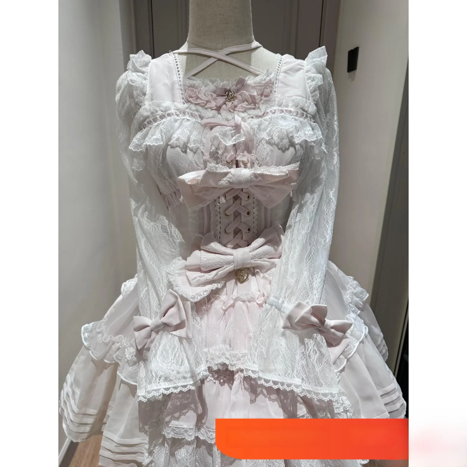 

Милый кружевной комплект в стиле Лолита для девочек, с завышенной талией, из полиэфирного волокна, с длинными рукавами, на молнии, весенний...