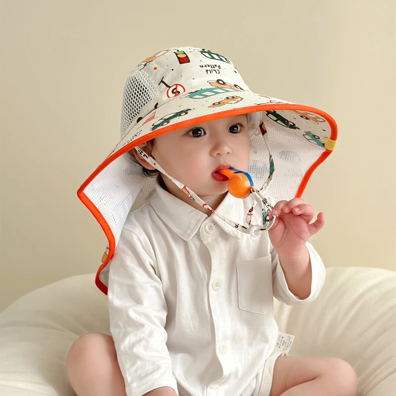 

Summer Baby Fisherman Hats Kids Boys Gitls Neck Protection Sunscreen Hat Big Brimmed Beach Hat Children Breathable Mesh Caps