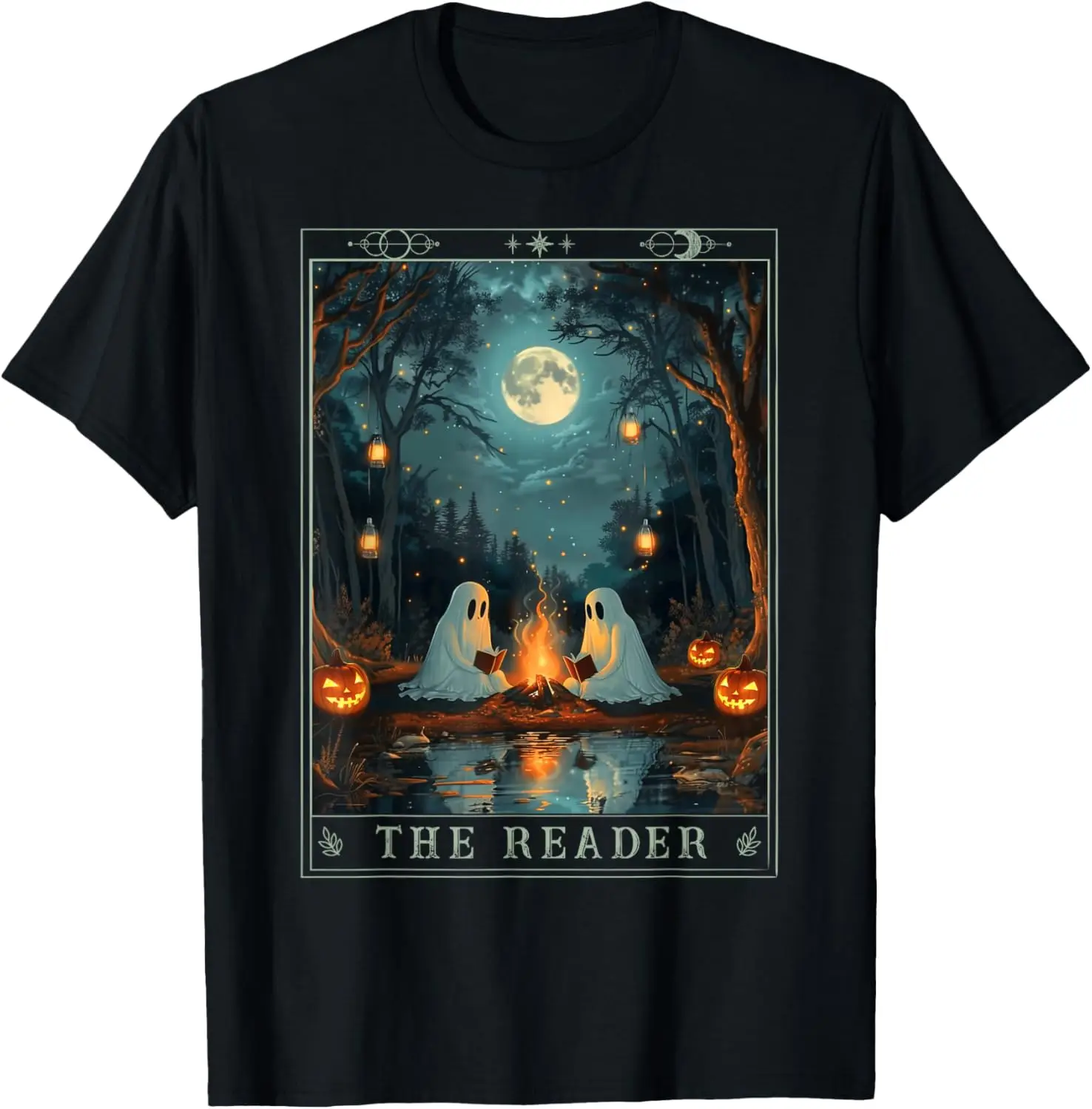 

The Reader Bookish Cute Spooky Ghost Reading Book Tarot Card T-Shirt