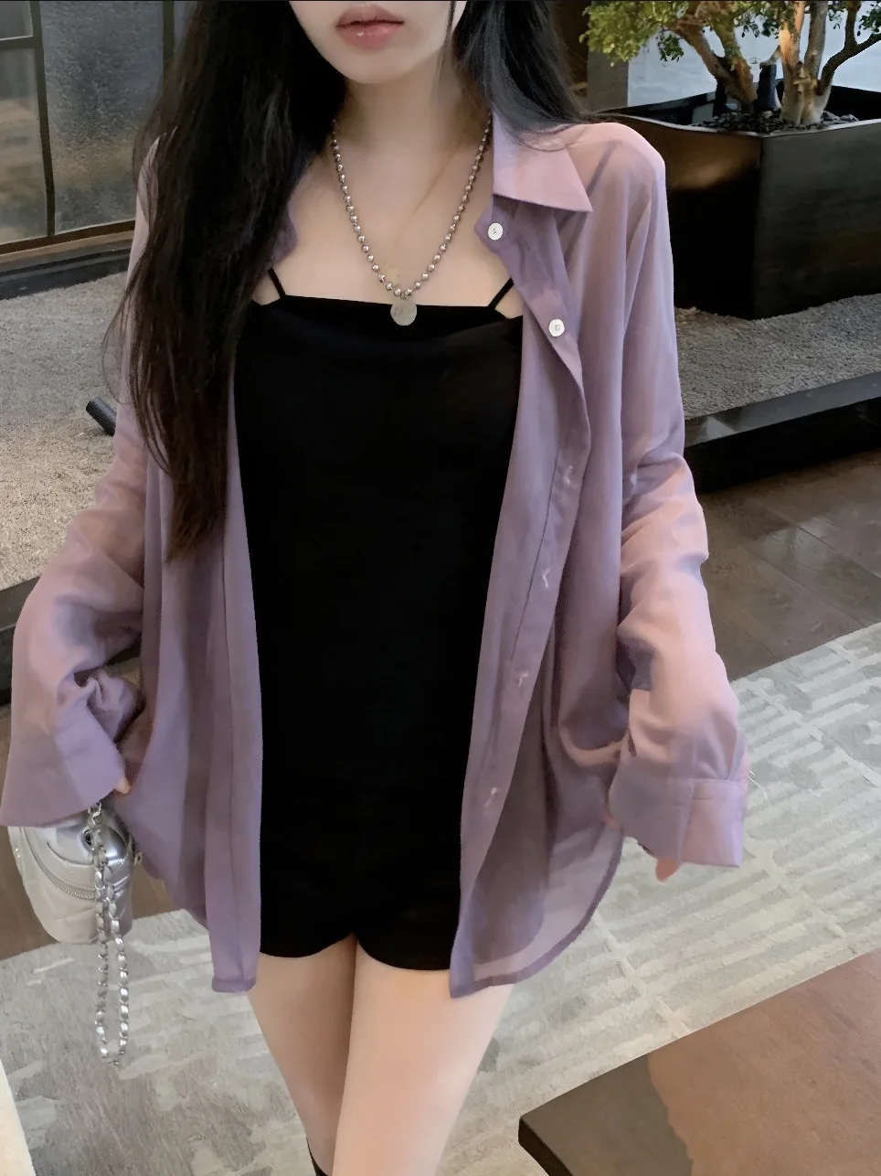 

Модная женская летняя тонкая рубашка с защитой от солнца, с длинным рукавом, цвета песочного песка, с жемчужным декором, средней длины, открытый кардиган, верхняя одежда