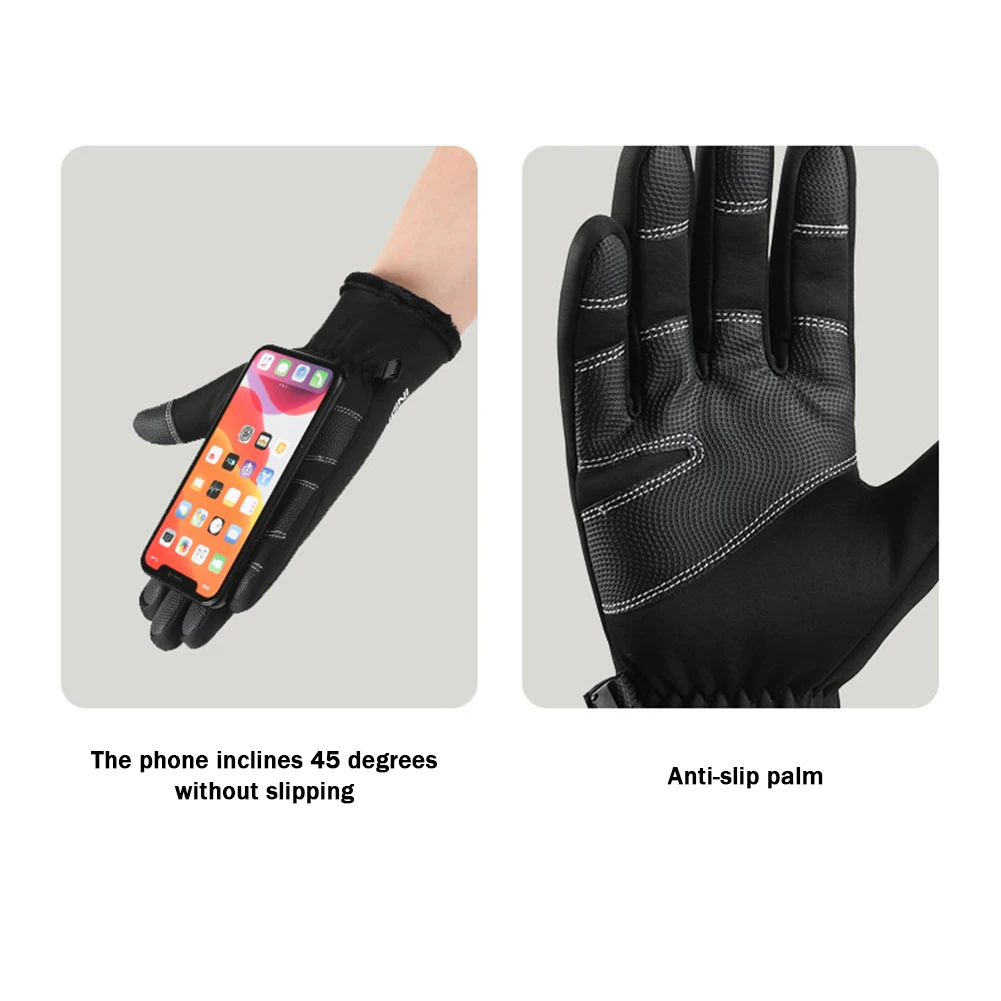 قفازات رجالية تعمل باللمس بسحاب ، مقاومة للرياح ، مقاومة للماء ، مبطنة بالصوف ، دافئة ، خارجية ، ركوب ، المشي لمسافات طويلة ، الشتاء