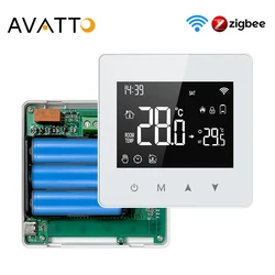 Inteligentny termostat AVATTO Tuya WiFi/ZigBee, kontroler temperatury kocioł gazowy wody z baterii o niskim pogorze dla Alexa Google Home Alice