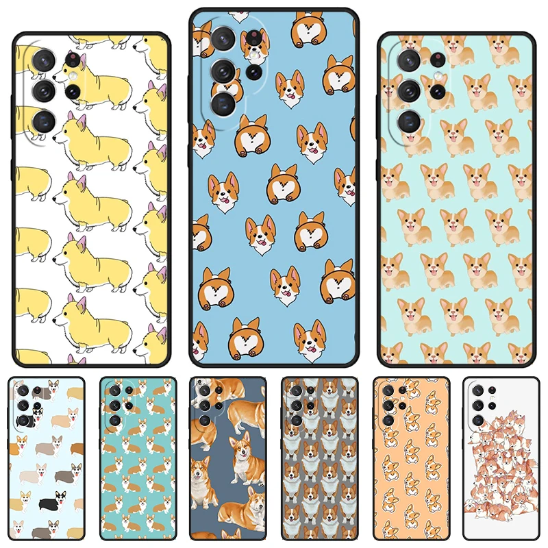 

Cute Cartoon Corgi Dog phone case For Samsung Galaxy S24 S23 S22 Ultra Note 10 20 Plus S8 S9 S10 S20 S21 FE Cover