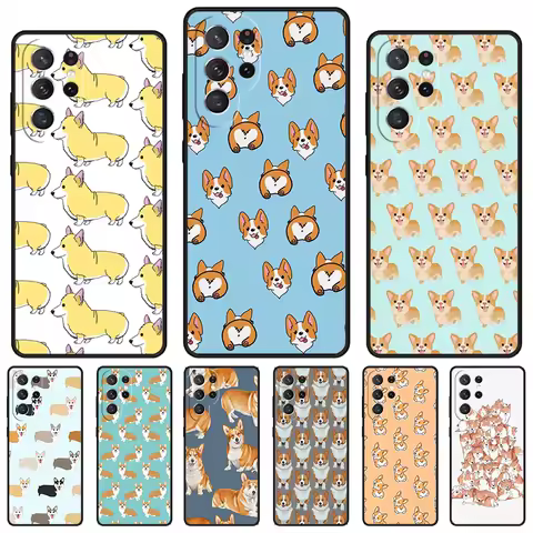 Cute Cartoon Corgi Dog phone case For Samsung Galaxy S24 S23 S22 Ultra Note 10 20 Plus S8 S9 S10 S20 S21 FE Cover