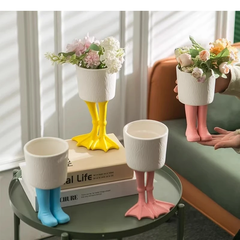 Ceramic Flower Pot Water Shoes Desktop High Feet Decoration Green Plant Flowerpot Home