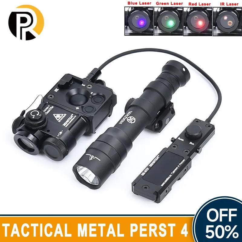 

Airsoft Tactical Metal Perst-4 Red Green Blue Dot IR Laser Aiming Strobe Indicator Sight M300A M600DF Flashlight Weapon Hunting