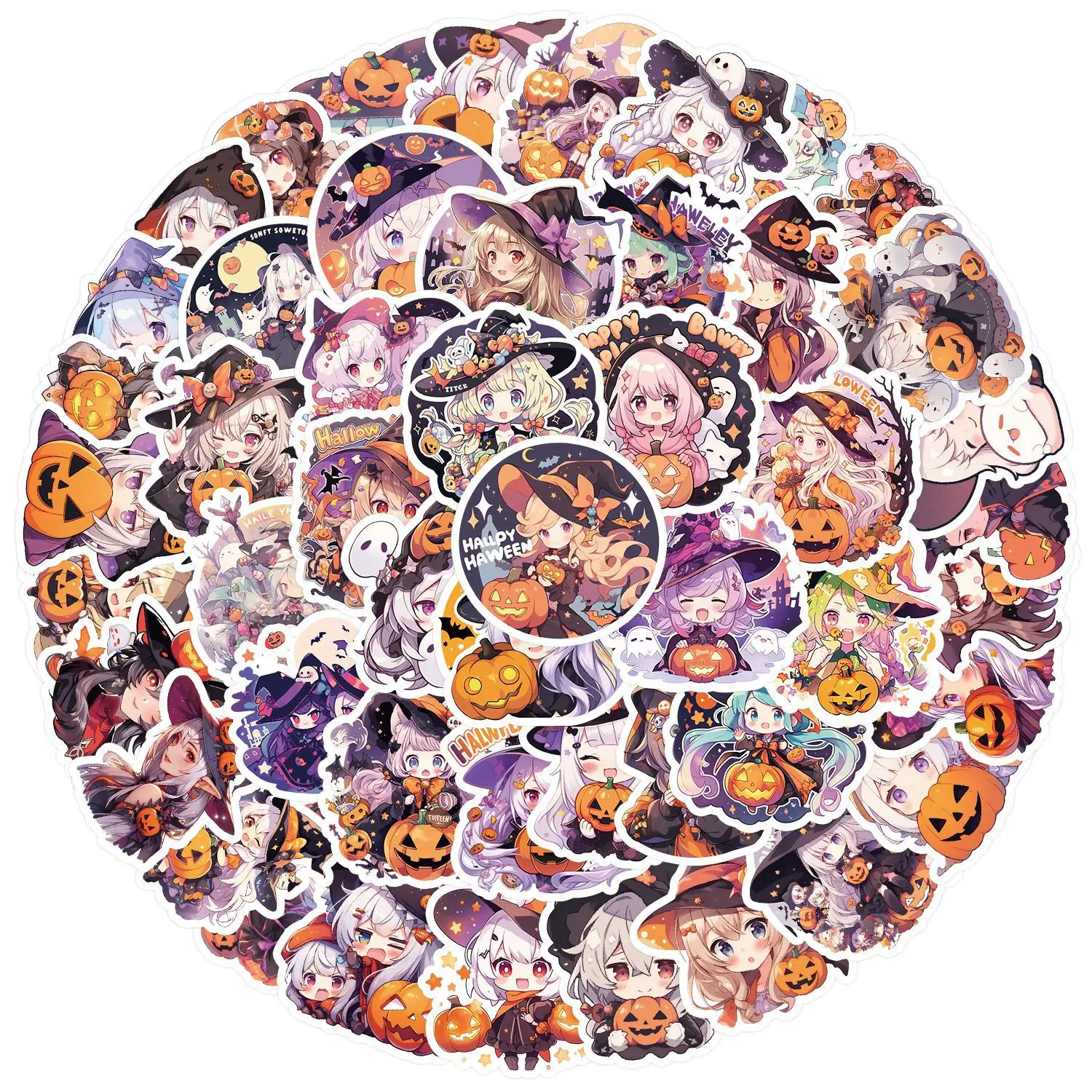 

10/30/50PCS Kawaii Cartoon Aesthetic Halloween Witch Graffiti Stickers for Water Cup Phone Computer Notebook Stationery Luggage