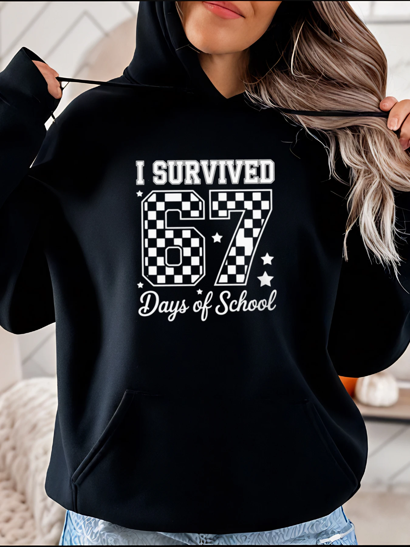 

I Survived 67-дневная школьная толстовка с принтом в повседневном стиле, женская школьная одежда в шахматном порядке