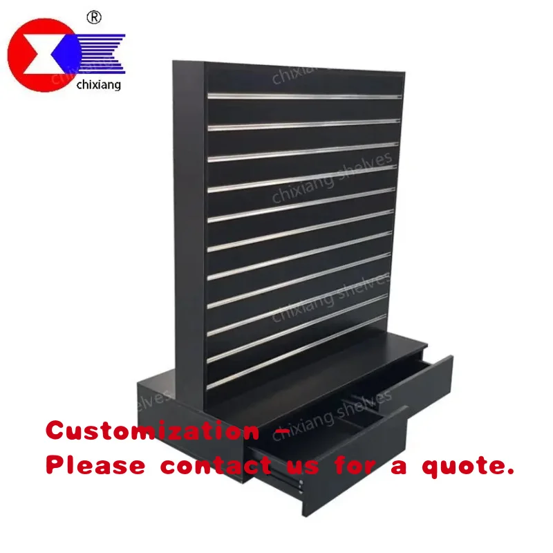 custom.4 Side Retail Shop Revolving Slatwall Tower Retail Store Display New Design Wooden Rotating Slat Wall Panel Cube With
