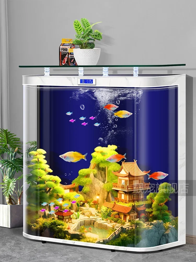 

Fish Tank Living Room Floor Change Water Ecological Aquarium Home Ornamental Goldfish Glass Cylinder Landscape