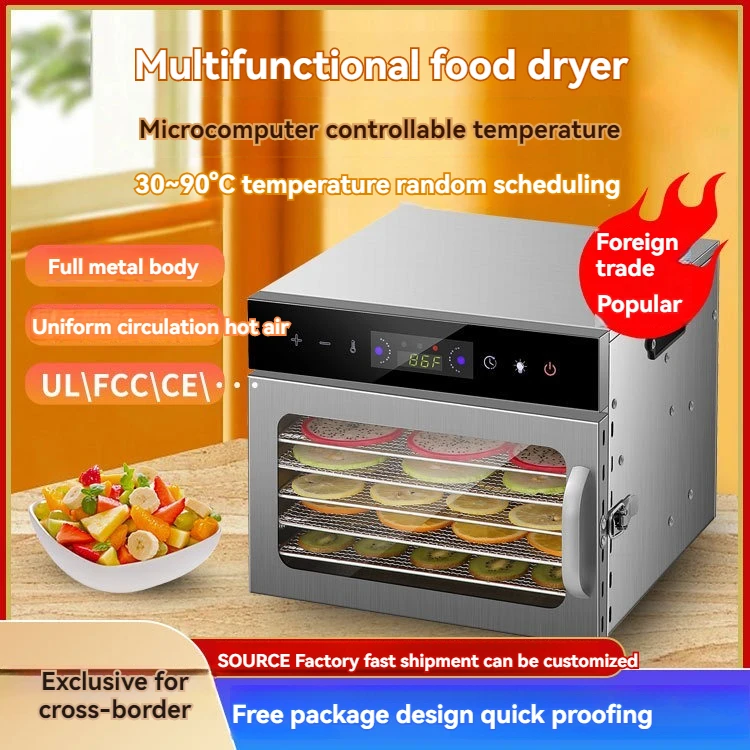 Commercial Dehydrator Machine 6-Tray Food Dehydrator for Jerky Fruit Meat Herbs Adjustable Timer Temperature Control  Heavy-duty