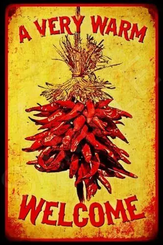 Retro Metal tin Sign Chilli Pepper Welcome Metal Sign New Mexico Ristra 8x12