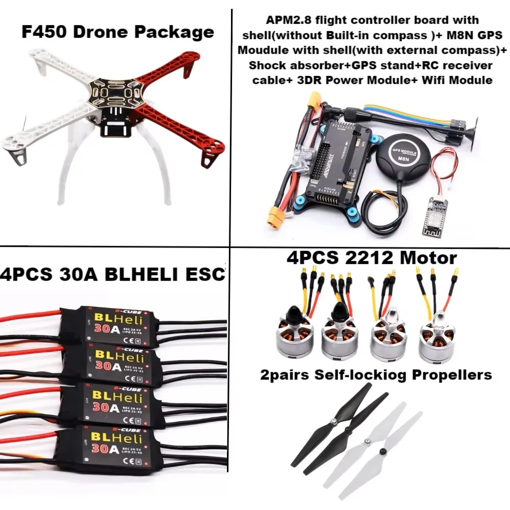 Kit de Drone F450 avec cadre 450 pour APM2.8 + M8N GPS + amortisseur + support GPS avec train d'atterrissage