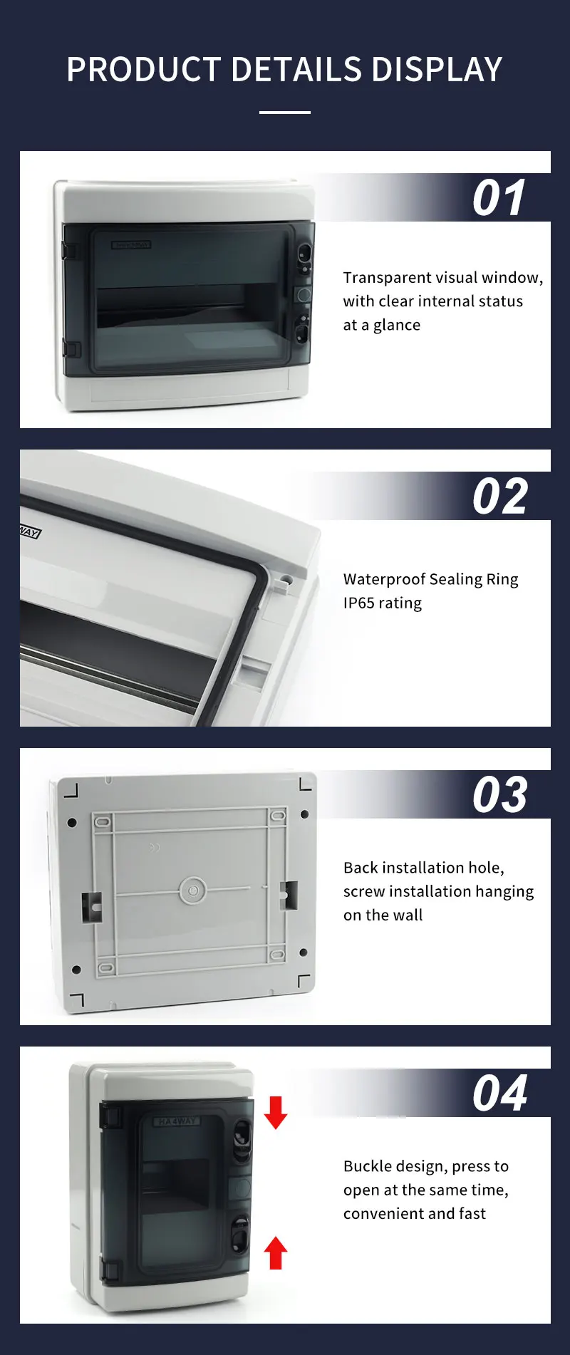 HA-Serie Wasserdichte Verteilerdose 4/8/12/18/24 Wege IP65 Outdoor-Anschlussdose ABS-Kunststoff Elektrisches Gehäuse Schaltkasten – Detail 6