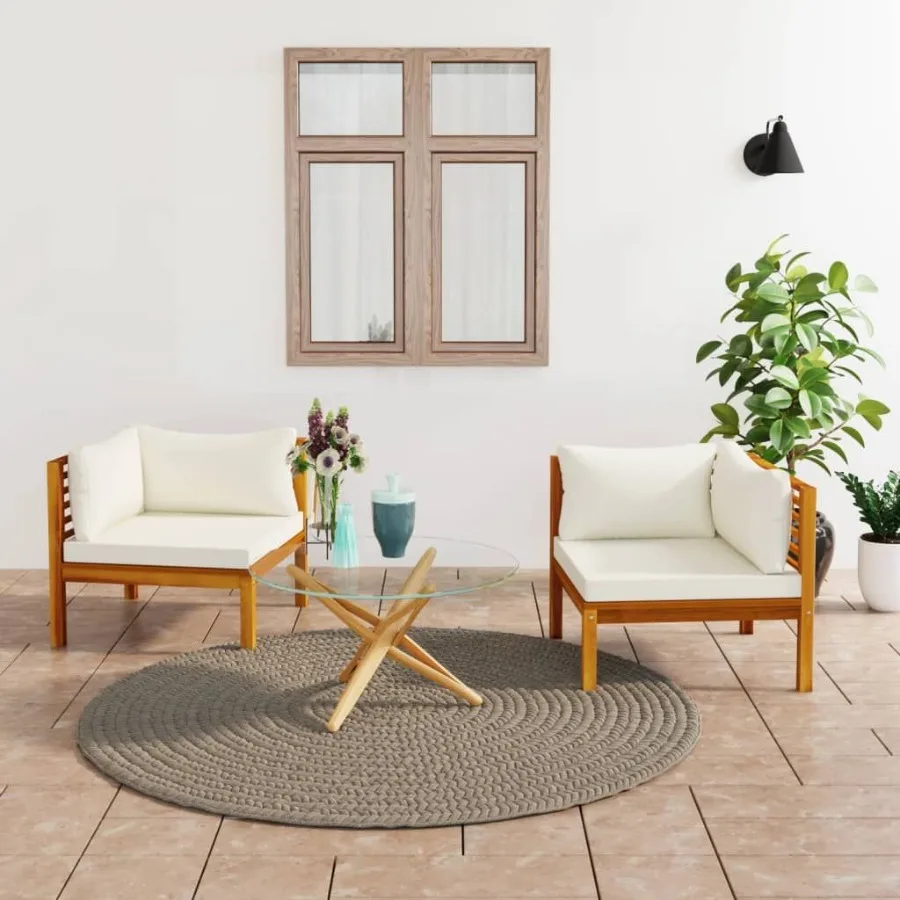 

Corner Sofas 2 pcs with Cream White Cushions Solid Acacia Wood