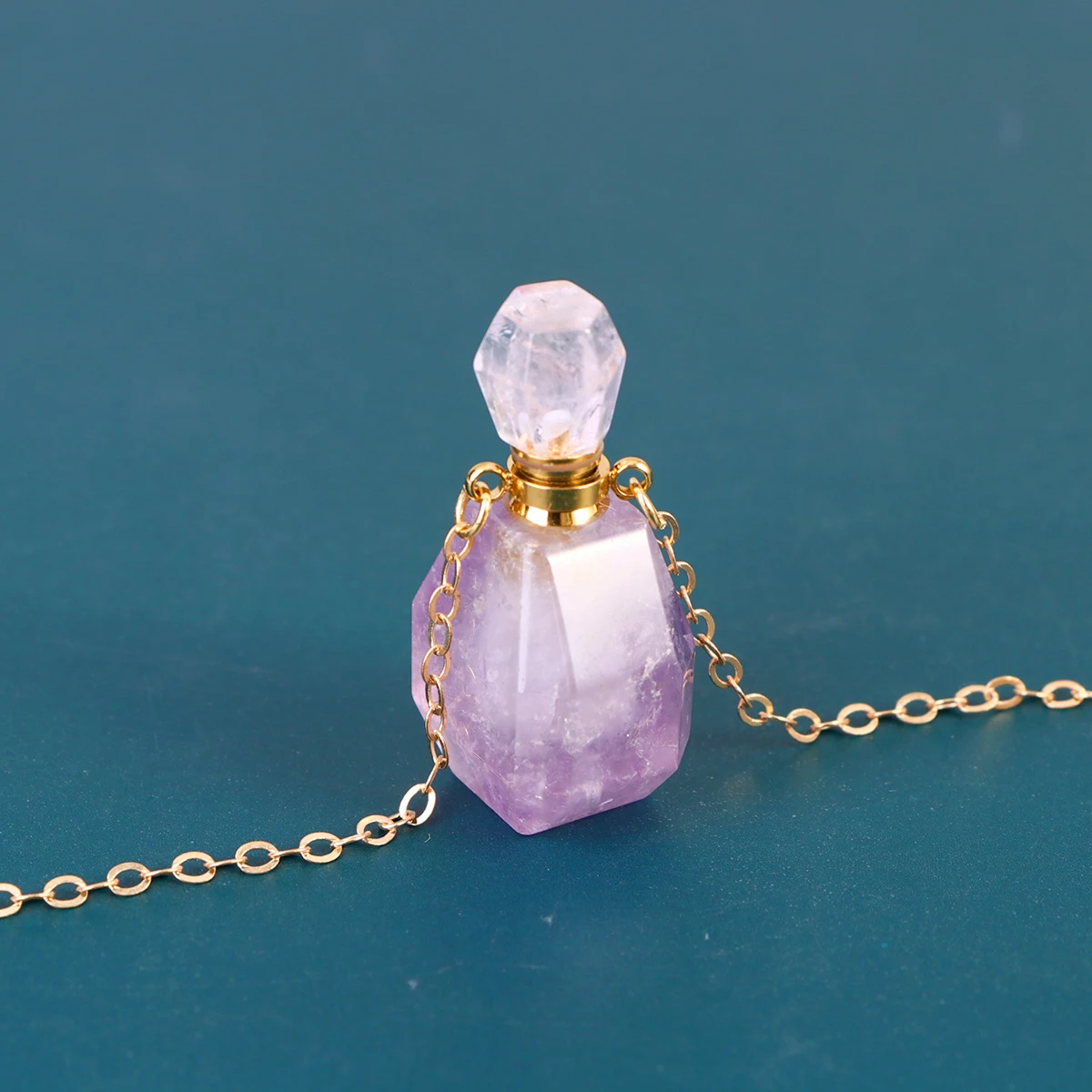 

Natural Fluorite Wishing Bottle Pendant Purple Crystal Perfume Container Aromatherapy Jewelry For Women Hanging Necklace