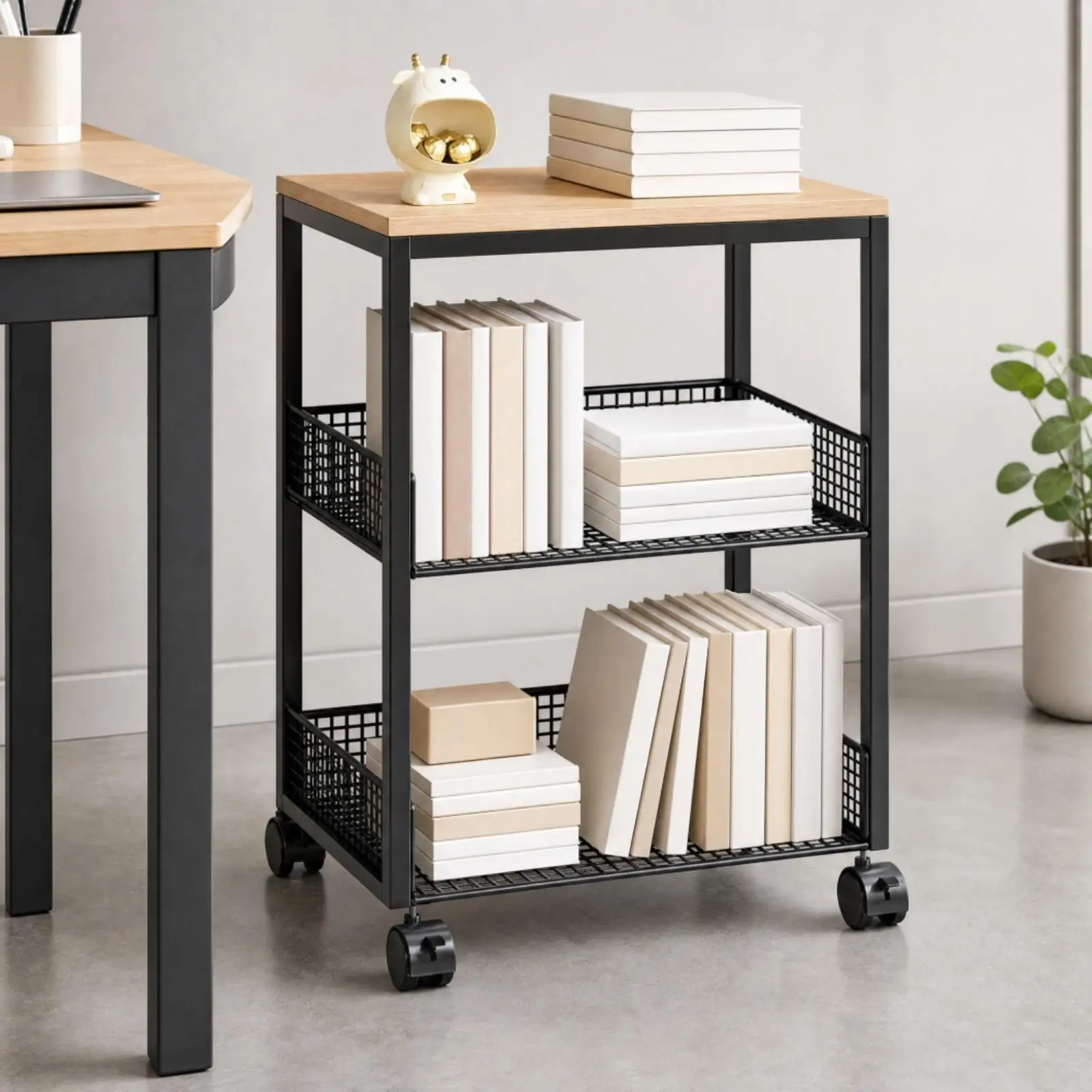 Metal Frame Storage Cart with Casters Space-Saving Wire Mesh Rolling Cart Mobile Shelving Unit Compact Multi-Functional