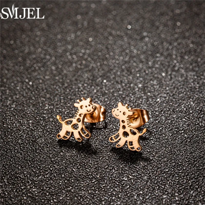 Cartoon Animal Stainless Steel Earings Fashion Small Giraffe Stud Earrings for Women Girls Party Ear Jewelry Free Shipping