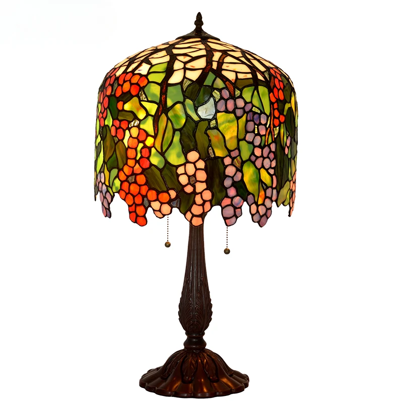 Bases Grape Flowers Stained Glass Shade Art Home Deco Desk Light Antique LED Bedroom Lamp night light