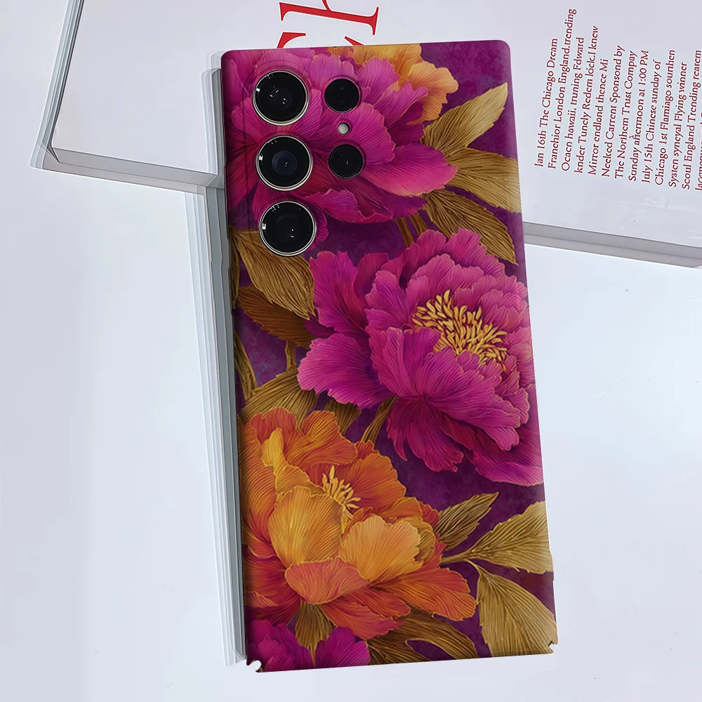 Purple Peony Phone Case for Samsung Galaxy S26 S25 S24 S23 Ultra Plus Luxury Double-layer anti-fall Back Cover
