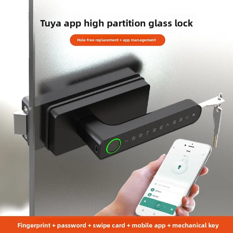 TuYa Electronic Password One Grip Open Fingerprint Handle Lock High Partition Glass Door Smart Lock