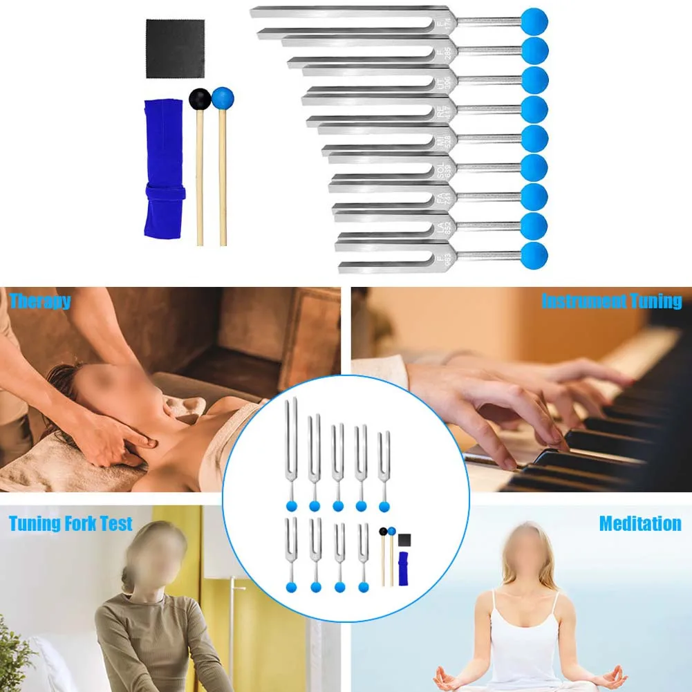 Conjunto completo de diapasão de 9 peças para chakra para cura e meditação com ressonância de frequência específica