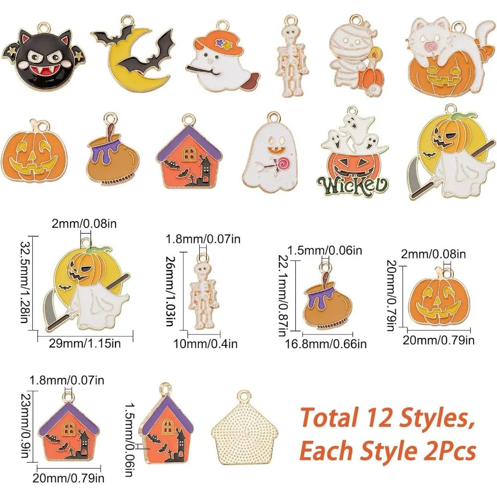 1 Box 24Pcs 12 Style Halloween Charms Pumpkin Charms Ghost Charms Bulk Autumn Candy Trick or Treat Pumpkin Charm Cat Charm