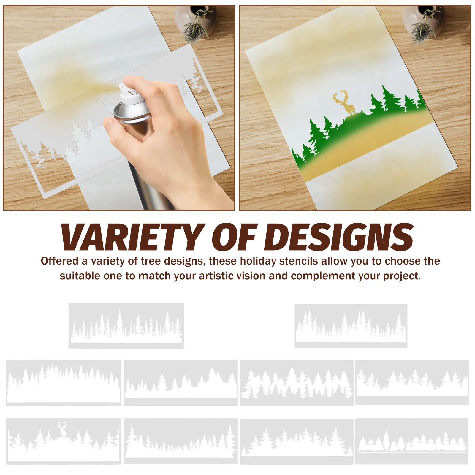 10Pcs Versatile Tree Pattern Stencils Reusable Painting Stencils for Canvas Walls Furniture Wood Craft Projects Drawing