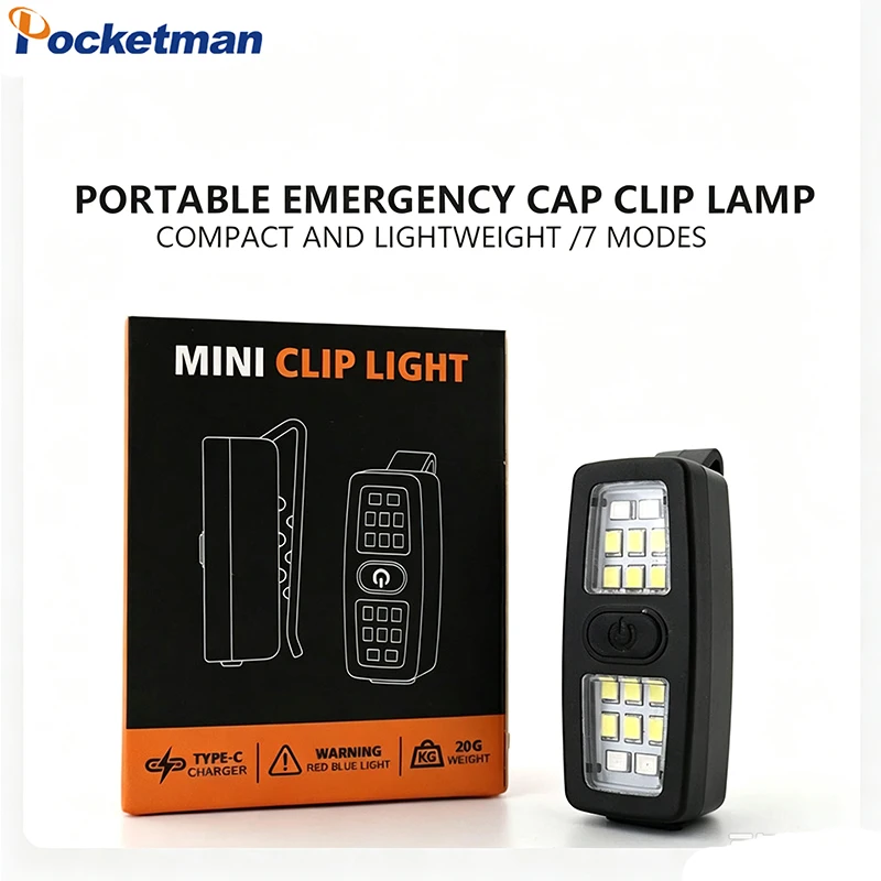 Rechargeable Cap Clip LED Light 7 Lighting Modes Mini Clip‑on Hat Lamp Waterproof Warning Flash Light for Running Cycling