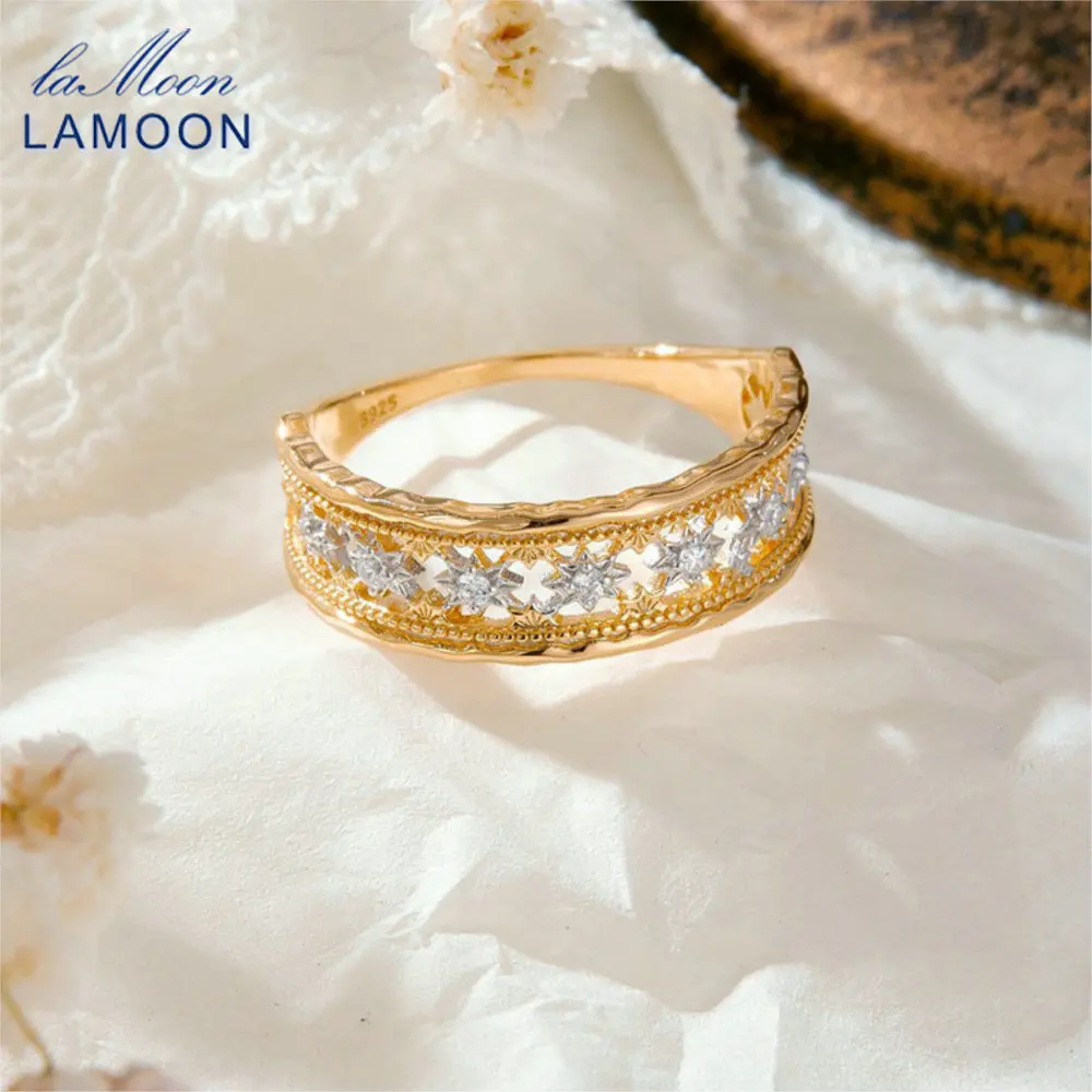 

LAMOON Vintage 925 Sterling Silver Gold Vermeil Ring For Women Elegant Hollow Out Luxury Exquisite Court Style 9 Fine Jewelry