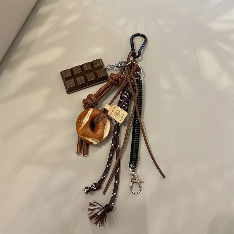 Creative Fashion Key Chain Alkali Knot Bread Decor Sporty Style Bag Pendant Cool Trendy Fashion Bag Pendant Braided Rope Pendant