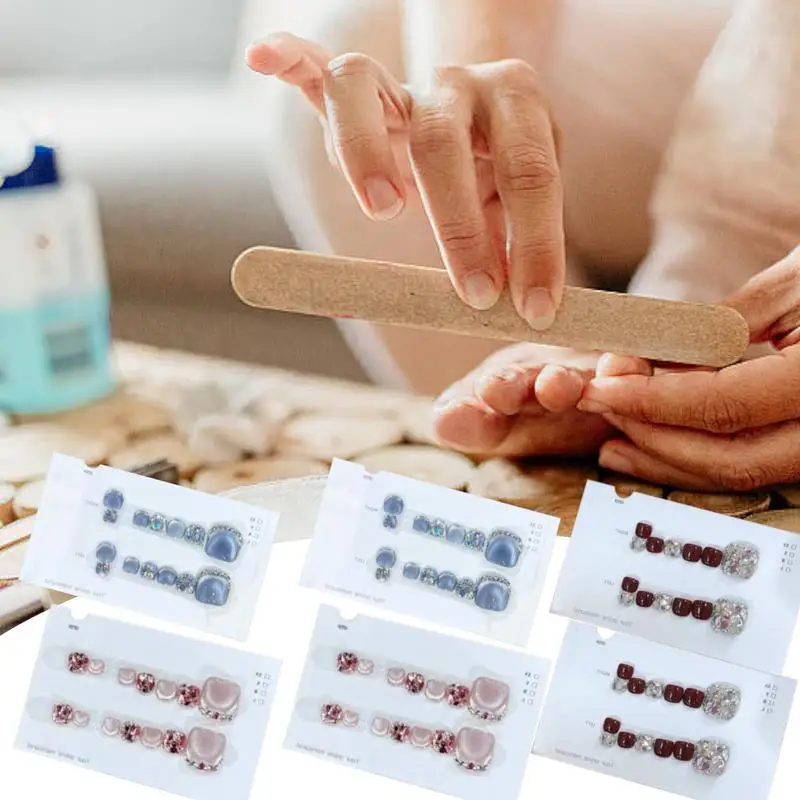 

Manicure Art Glossy Fake Toe Nails Toenails Glitter Glitter Press On Toe Nails Sparkling Cat's Eye Toenail For Summer Nail Art