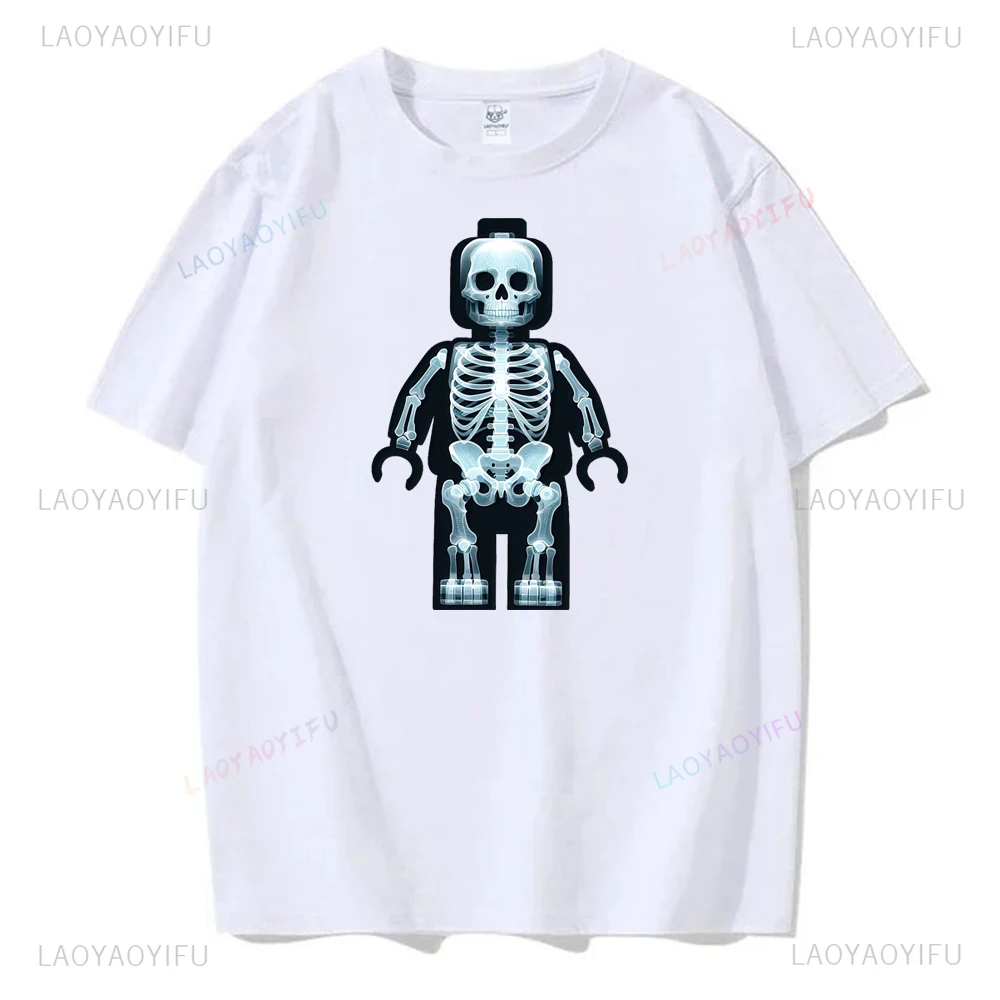 Funny Skulls Graphic Cartoon Builder Blocks Brick T-shirt Fashion Y2k Streetwear Hip Hop Casual Loose Man Tshirt Hipster Tees