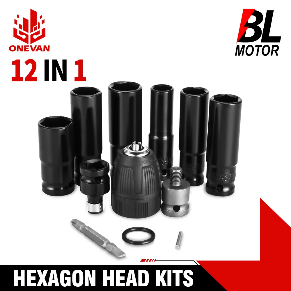 ONEVAN ประแจผลกระทบไฟฟ้า Hexs ซ็อกเก็ตอะแดปเตอร์ชุด 1/2 "เจาะ Chuck ไดรฟ์ชุดสําหรับประแจไฟฟ้าไขควงซ็อกเก็ตมาตรฐาน