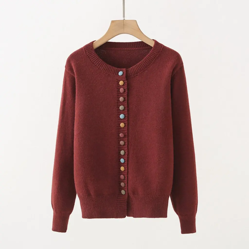 B1YUE-1007 Dames Koreaanse Stijl Gebreid Vest Herfst Winter Franse Stijl Trui Kleur Gesp Ontwerp Groothandel