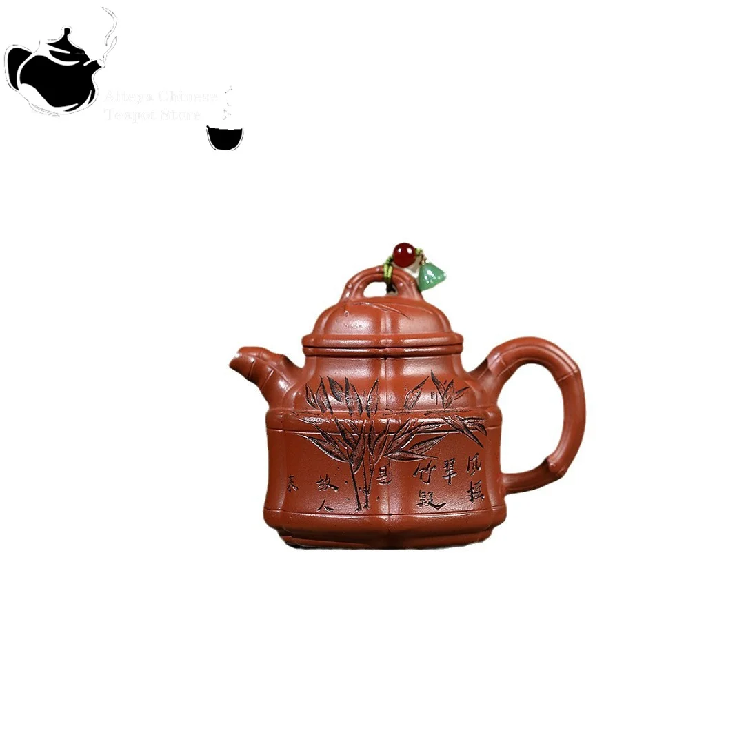 Yixing purple clay teapot, raw ore, small coal kiln, vermilion mud, ribbed bamboo tripod, Chinese teapot, Kung Fu tea set 6