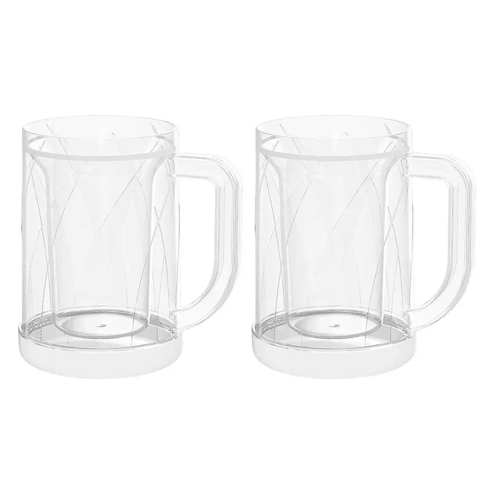 

2Pcs Ice Freezer Mug Clear Double Wall Plastic Frosty Cups for Cold Drinks Beverage Beer Cooling Reusable Summer Use
