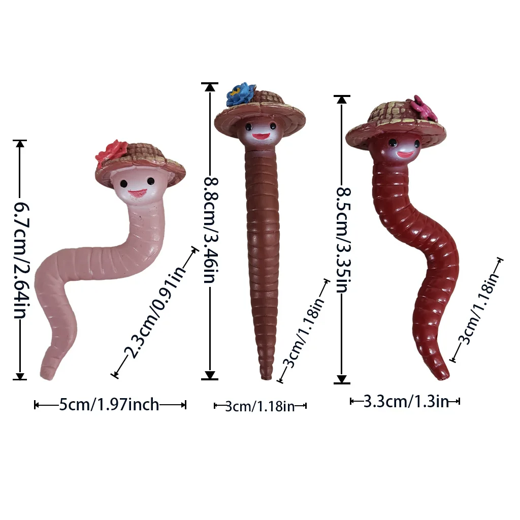 3Pcs Cute Resin Worm Garden Stakes Miniature Fairy Plant Markers Funny Insect Flower Pot Decor Gift for Plant Lover view 6