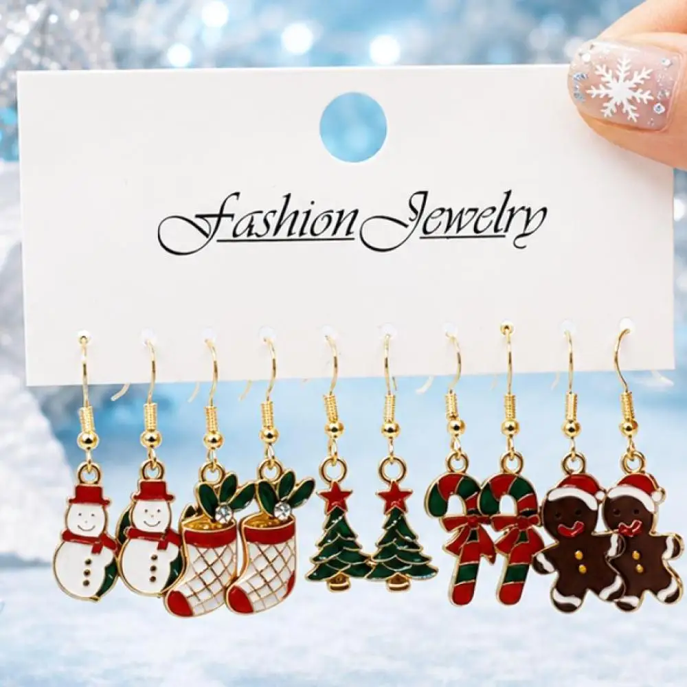 10 Pairs Christmas Enamel Drop Earrings Set Cute Xmas Cartoon Charms Winter Holiday Jewelry Gift for Parties