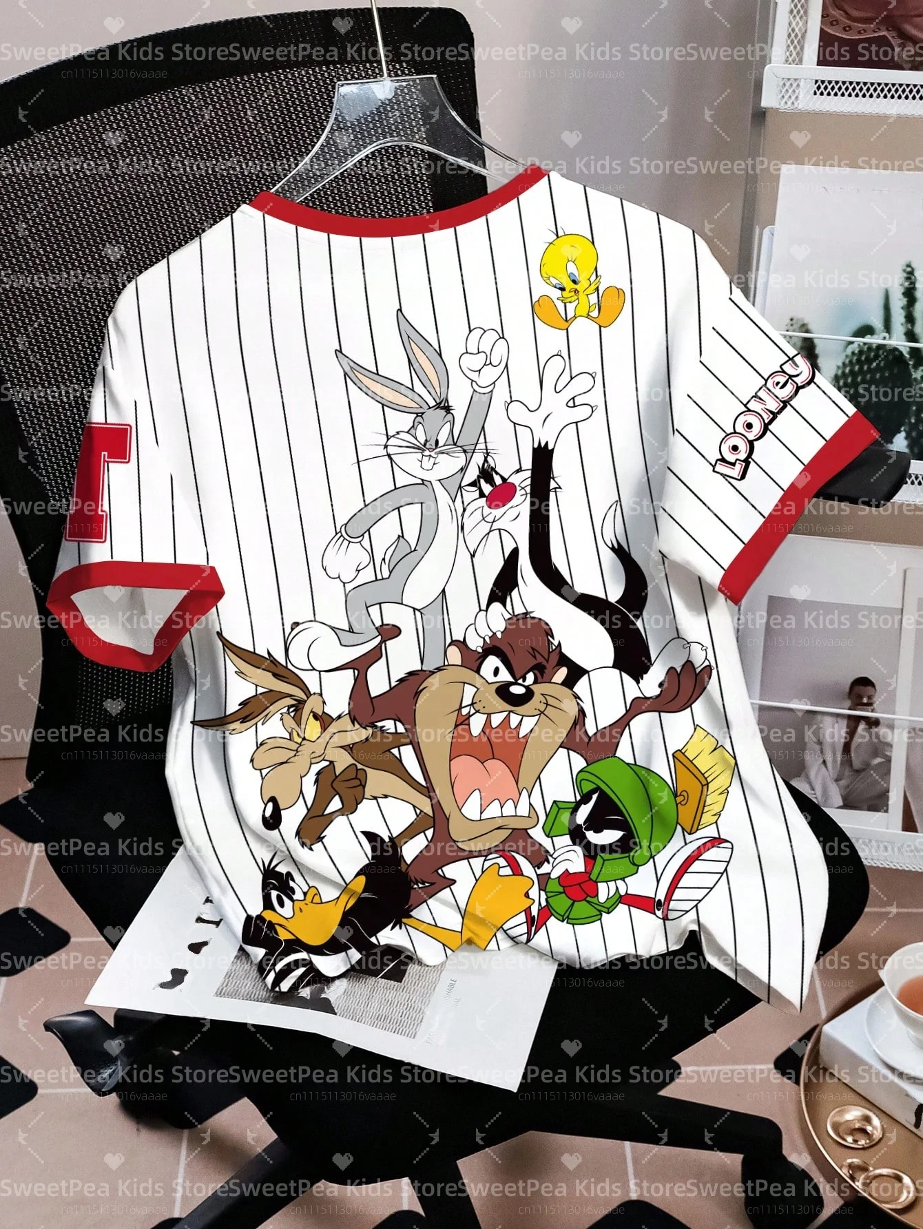 LOONEY TUNES Minimalist Casual Cartoon Design Pattern Print Summer Kids' T-shirt Round Neck Short Sleeve Pullover Loose T-shirt - view 5