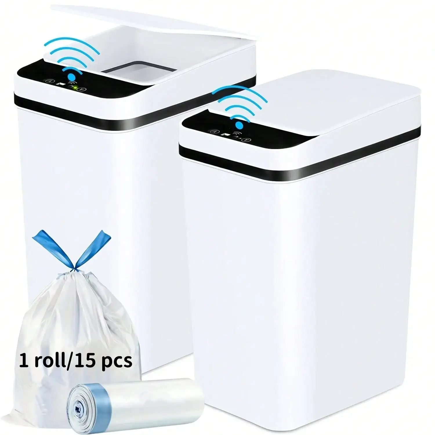 2 Pack 3.2 Gallon Slim Motion Sensor Trash Can, Auto Sealed Odor-Proof Lidded Bin, Disposable Garbage Bags Included, AA Batteries Not Included, Wastebasket For Bathroom/Bedroom/Living Room/Office