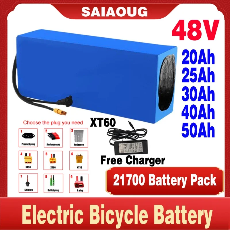 

Brand New 48V 50Ah 30Ah 20Ah 21700 Lithium Battery Pack 20000mAh 54.6V Electric Bike 50ABMS 300-2000W High Power Scooter+Charger