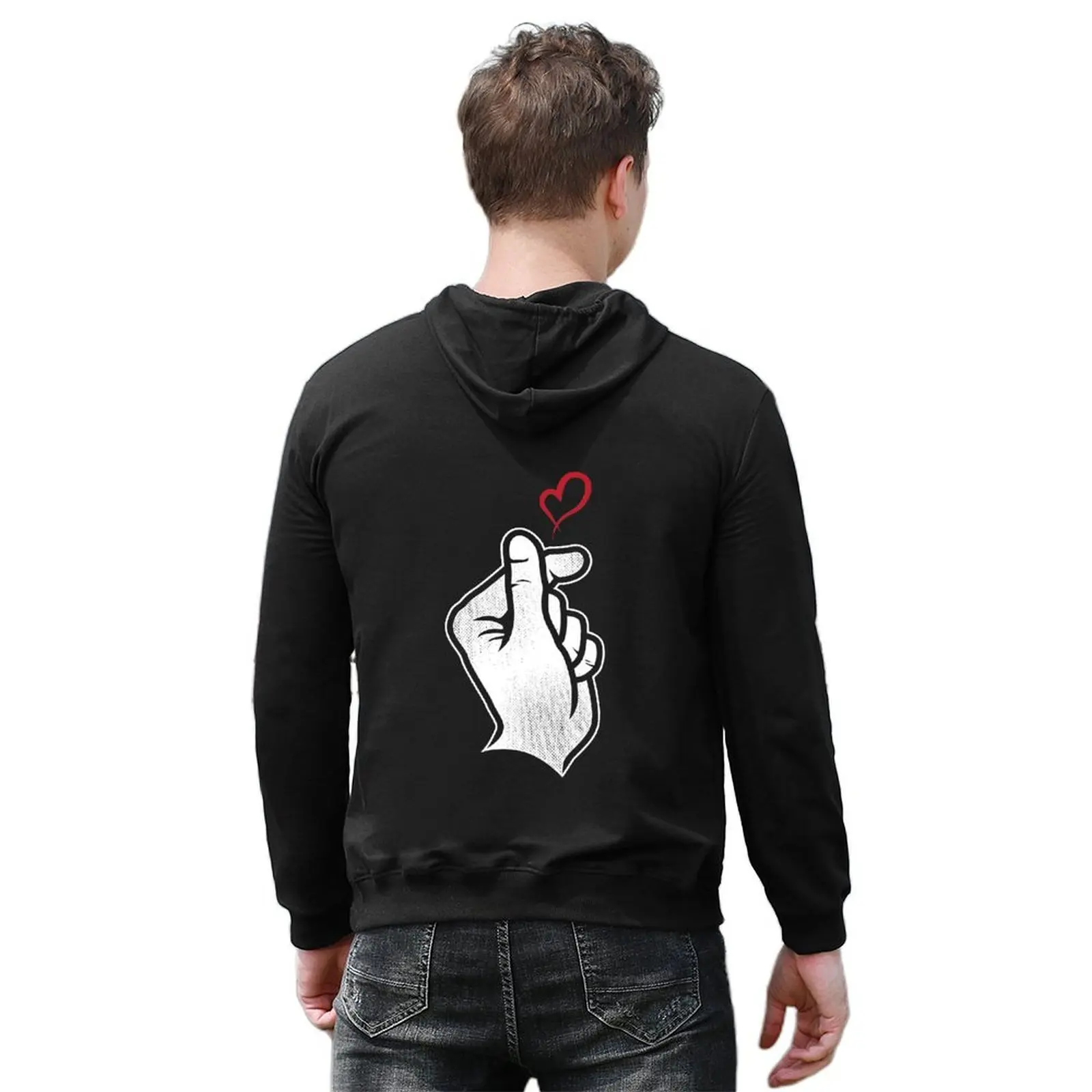 الكورية فنجر القلب هوديي أزياء الرجال بلوزة النمط الياباني الكورية نمط ملابس الرجال هوديي #6