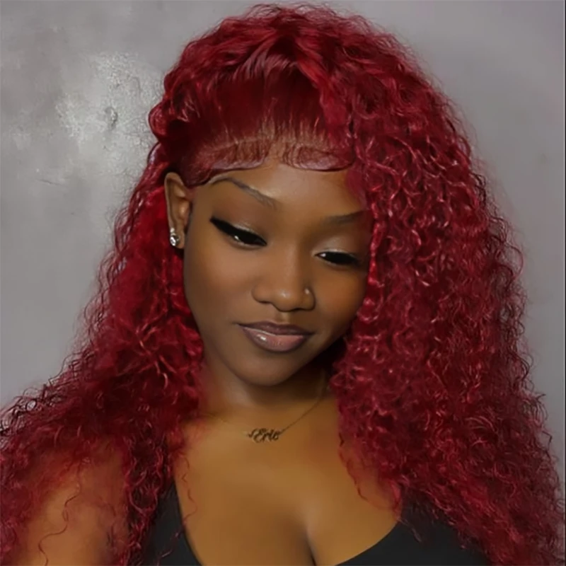 13x4 13x6 Deep Curly HD Lace Frontal Wig Transparent 99J Burgundy Curly Lace Front Wigs Red Colored Deep Wave Human Hair Wigs