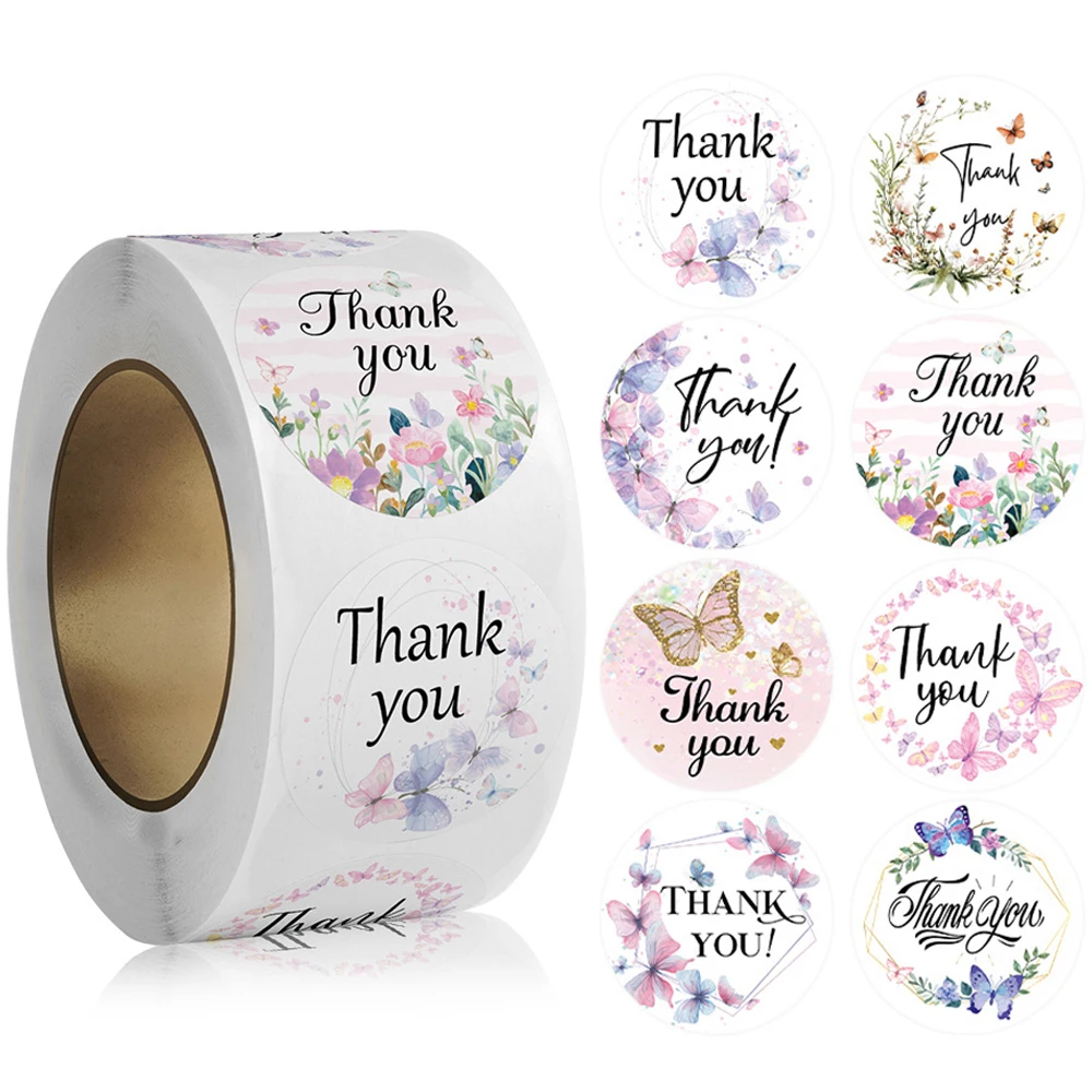 100-500pcs Flower Patterns Thank You Stickers For Envelope Seal Labels Gift Packaging Decor Party Stationery Sticker