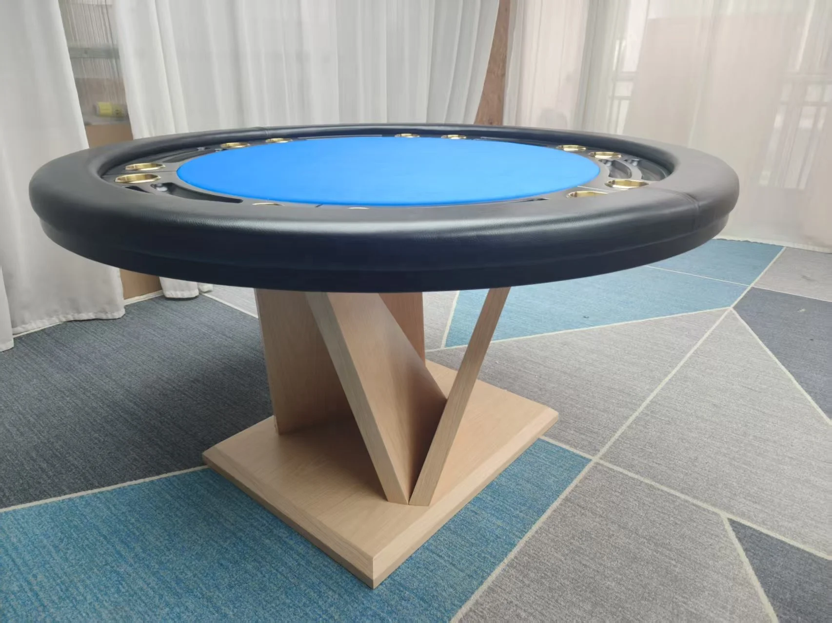 Professional High-End Modern Poker Table Round 6 8 10 Seat Custom Made Suede Velvet Steel Cup Holders Premium Aesthetic