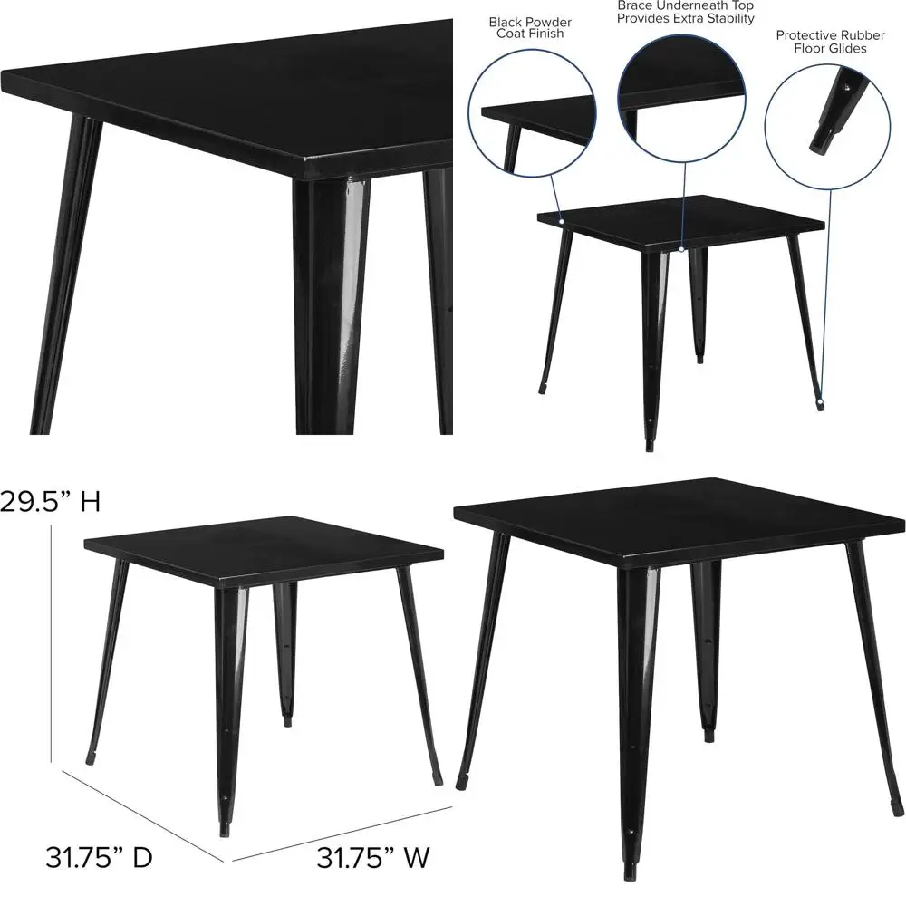

Прочный квадратный стол из чёрного металла 31,75 дюйма для использования в помещении и на улице от EMMA + OLIVER