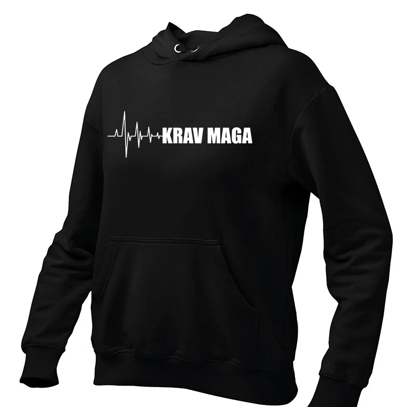 Krav Maga Heartbeat Fleece Hoodie Geek Style Fighting Martial Arts Sports Pullover Men Women Long Sleeve Sweatshirts