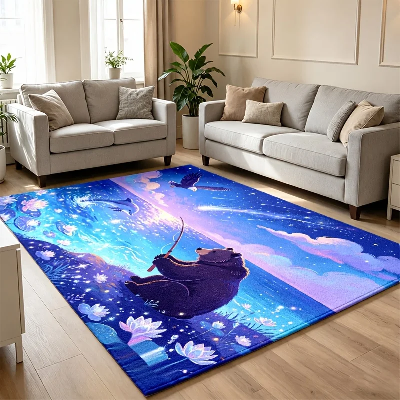 Impressionism Pond Wildlife Area Rug Water Lily Mountain Scenery Print Large Floor Rug Art Landscape Living Room Home Decor